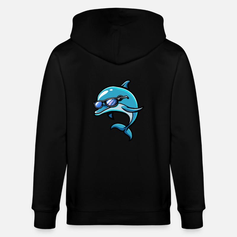 Dolphin Cool Comic - Stanley/Stella CULTIVATOR  Unisex Organic Hooded Jacket - black