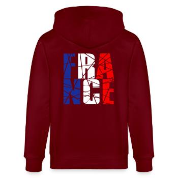pattern broken shards tears lines 3 colors france - Stanley/Stella CULTIVATOR  Unisex Organic Hooded Jacket - burgundy - Back - Anna (173cm)