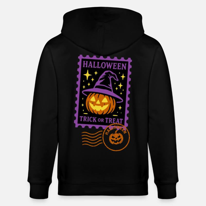 Timbre-poste - Citrouille d'Halloween avec chapeau magique - Veste à capuche bio CULTIVATOR Stanley/Stella Unisexe - noir