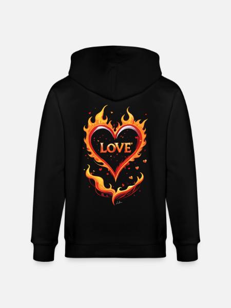 Love valentine heart fire - Stanley/Stella CULTIVATOR  Unisex Organic Hooded Jacket - black