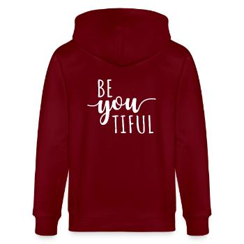 Beyoutiful Be You Tiful Achtsamkeit Yoga Beautiful - Stanley/Stella Unisex Bio-Kapuzenjacke CULTIVATOR  - Burgunderrot - Hinten - Anna (173cm)