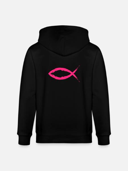 Fish Christianity symbol religion church pink - Stanley/Stella CULTIVATOR  Unisex Organic Hooded Jacket - black
