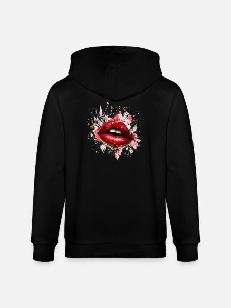 Red lips with diamonds and flowers - Stanley/Stella CULTIVATOR Unisex Organic Hooded Jacket - black