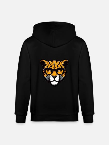 Cheetah Head Portrait Cool - Stanley/Stella CULTIVATOR  Unisex Organic Hooded Jacket - black