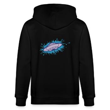 Farbklecks UFO flying saucer - Stanley/Stella CULTIVATOR  Unisex Organic Hooded Jacket - black - Back - Anna (173cm)