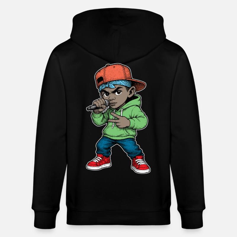 Junger Rapper-Junge mit Mikrofon - Stanley/Stella Unisex Bio-Kapuzenjacke CULTIVATOR  - Schwarz