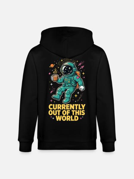 Astronaut with coffee in space - Stanley/Stella CULTIVATOR Unisex Organic Hooded Jacket - black