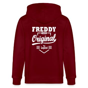 Freddy Gift Original Personalized Name Freddy - Stanley/Stella CULTIVATOR  Unisex Organic Hooded Jacket - burgundy - Back - Anna (173cm)