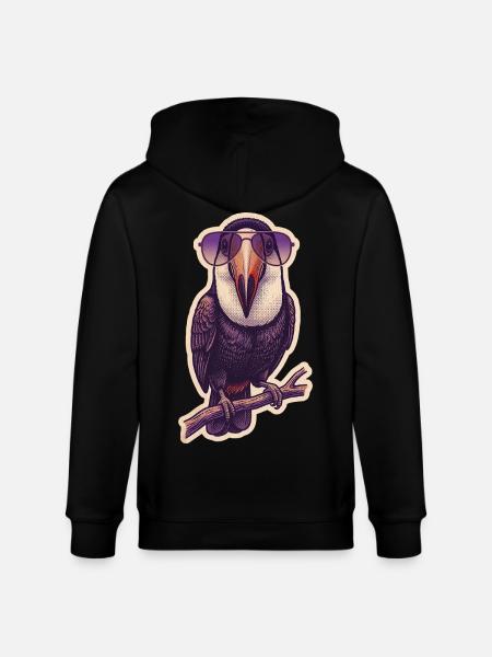 Crazy Toucan with Sunglasses - Stanley/Stella CULTIVATOR  Unisex Organic Hooded Jacket - black