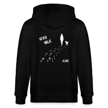 FRAU & HUND NEVER WALK ALONE - Stanley/Stella Unisex Bio-Kapuzenjacke CULTIVATOR  - Schwarz - Hinten - Anna (173cm)