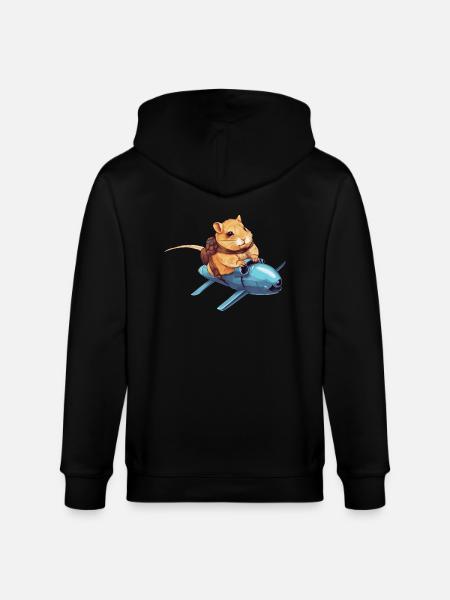 Hamster on Rocket - Funny Space Design - Stanley/Stella CULTIVATOR  Unisex Organic Hooded Jacket - black