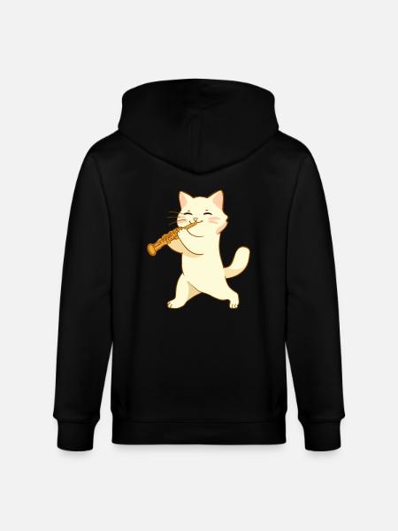 Cat plays oboe - Stanley/Stella CULTIVATOR  Unisex Organic Hooded Jacket - black