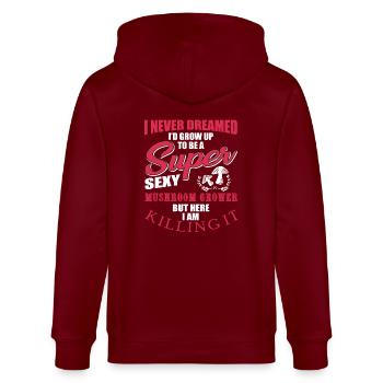 Pilz Züchter - Stanley/Stella Unisex Bio-Kapuzenjacke CULTIVATOR  - Burgunderrot - Hinten - Anna (173cm)
