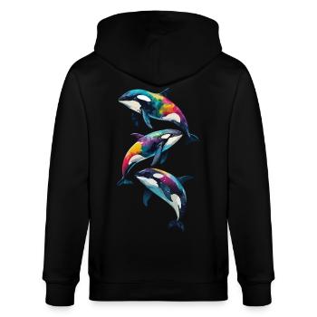 Faszination Orca: Die majestätischen Jäger - Stanley/Stella Unisex Bio-Kapuzenjacke CULTIVATOR  - Schwarz - Hinten - Anna (173cm)