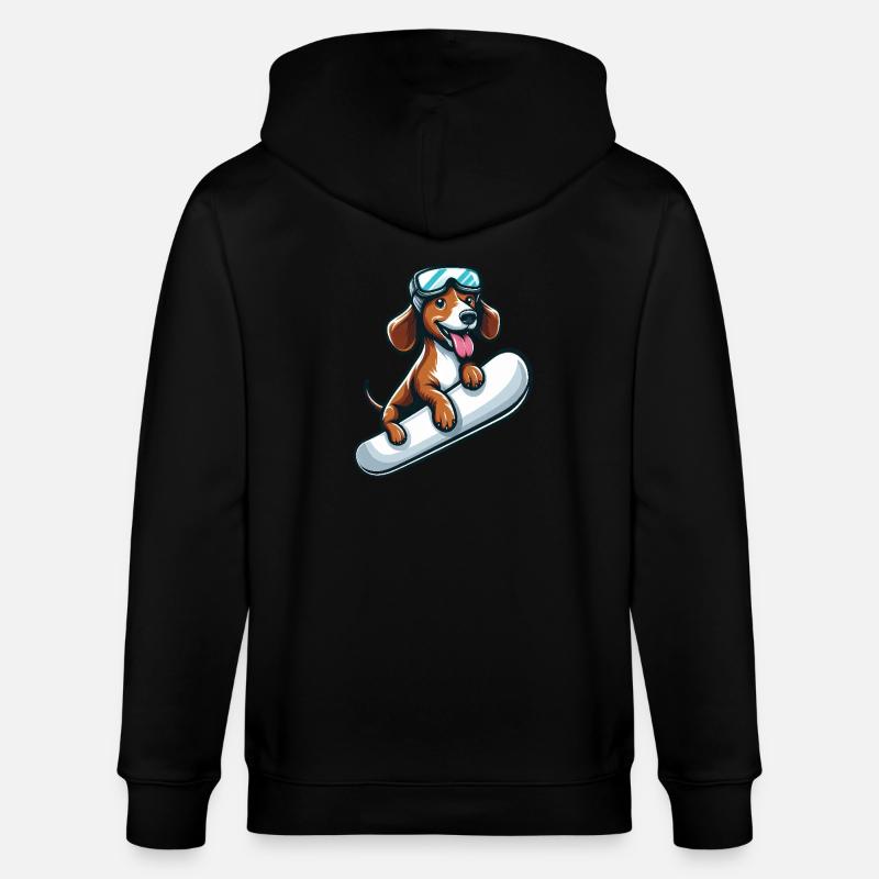 Dackel Hund Snowboard Comics Winterspaß - Stanley/Stella Unisex Bio-Kapuzenjacke CULTIVATOR  - Schwarz