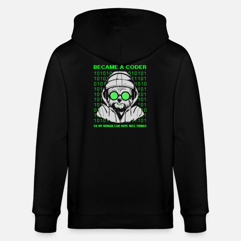 Became a Coder – Cyber Dog Binary - Stanley/Stella CULTIVATOR  Unisex Organic Hooded Jacket - black