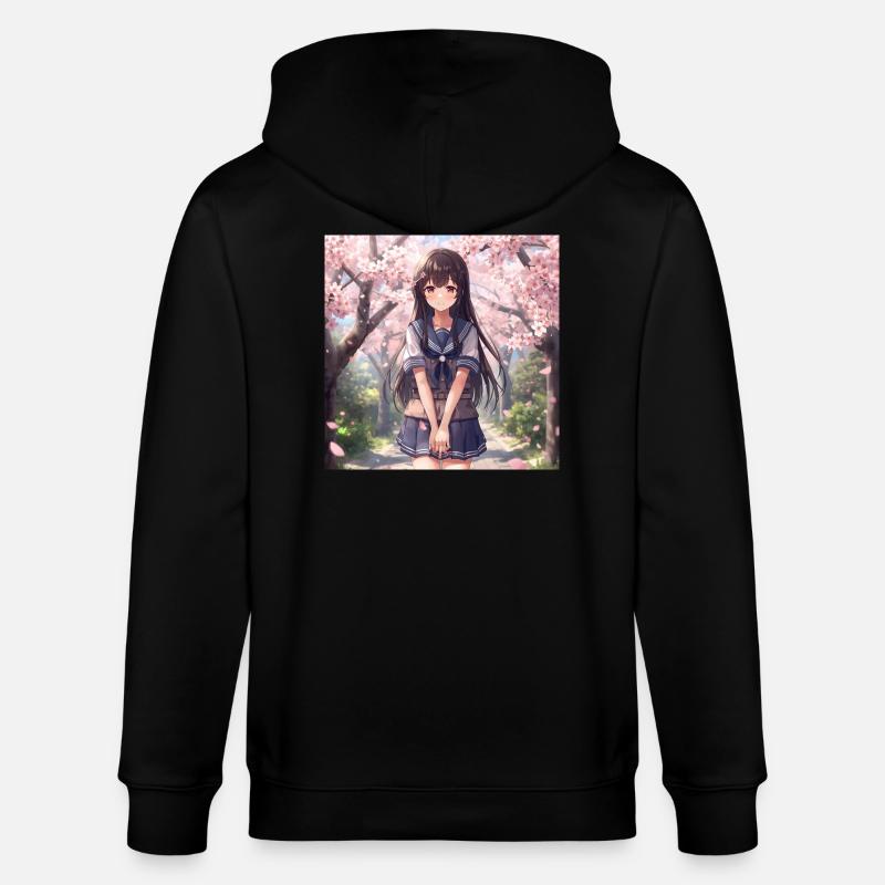 Kirschblüten Schulmädchen - Stanley/Stella Unisex Bio-Kapuzenjacke CULTIVATOR  - Schwarz
