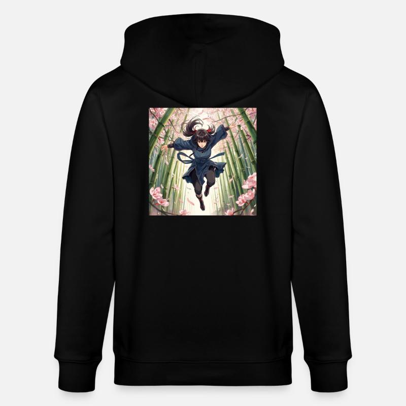 Bambusheldin im Kirschblütenpfad - Stanley/Stella Unisex Bio-Kapuzenjacke CULTIVATOR  - Schwarz