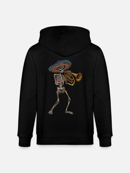 Tuba Mexican Skeleton - Stanley/Stella CULTIVATOR  Unisex Organic Hooded Jacket - black