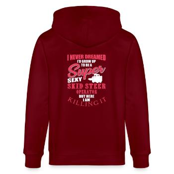 Funny skid steer loader shirt - Stanley/Stella CULTIVATOR  Unisex Organic Hooded Jacket - burgundy - Back - Anna (173cm)