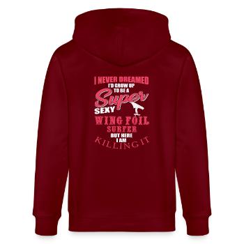 Lustiger Wing Foil Surfer Spruch - Stanley/Stella Unisex Bio-Kapuzenjacke CULTIVATOR  - Burgunderrot - Hinten - Anna (173cm)