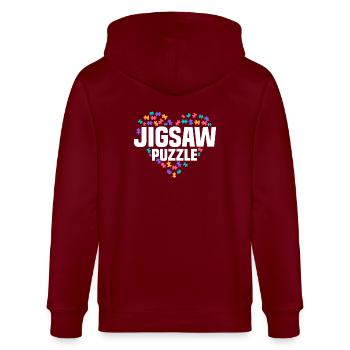 Cute Puzzle Heart Design for Puzzler - Stanley/Stella CULTIVATOR  Unisex Organic Hooded Jacket - burgundy - Back - Anna (173cm)