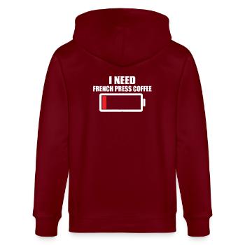 Funny French Coffee Press Gift - Stanley/Stella CULTIVATOR  Unisex Organic Hooded Jacket - burgundy - Back - Anna (173cm)