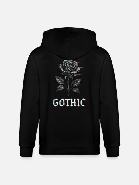Gothic Rose with Glitch Effect - Stanley/Stella CULTIVATOR  Unisex Organic Hooded Jacket - black