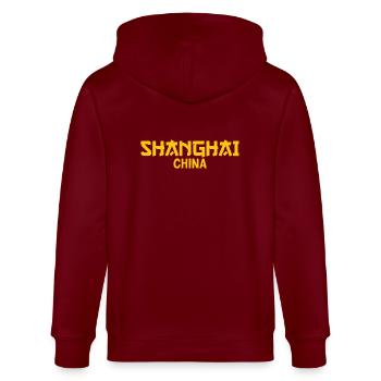Shanghai China Text Bernstein - Stanley/Stella Unisex Bio-Kapuzenjacke CULTIVATOR  - Burgunderrot - Hinten - Anna (173cm)