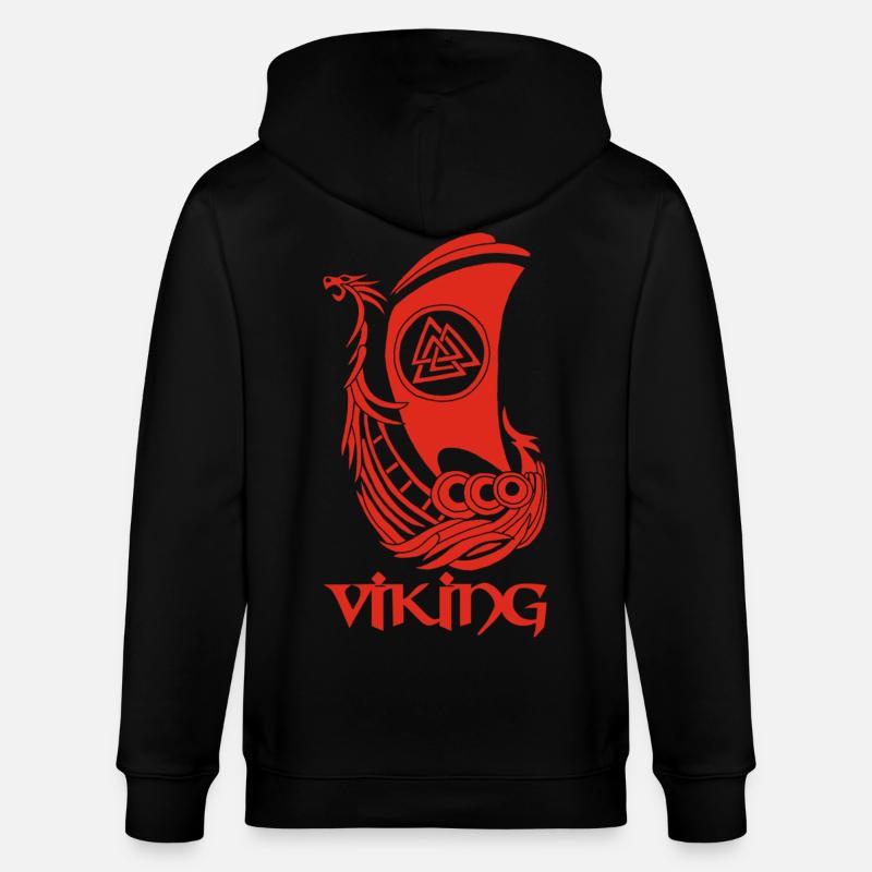 Symbole viking d'un drakkar rouge - Veste à capuche bio CULTIVATOR Stanley/Stella Unisexe - noir