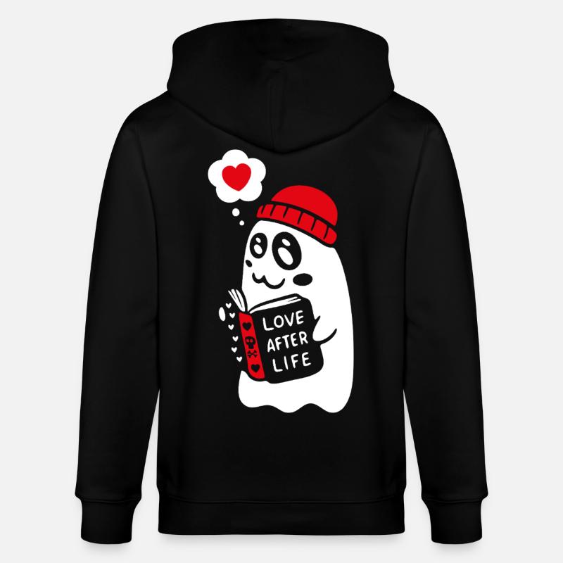 Cute Ghost Reading Romantic Book - Stanley/Stella CULTIVATOR Unisex Organic Hooded Jacket - black