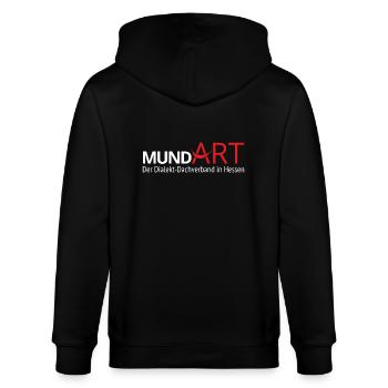 MundArt - Der Dialekt Dachverband in Hessen - Stanley/Stella Unisex Bio-Kapuzenjacke CULTIVATOR  - Schwarz - Hinten - Anna (173cm)
