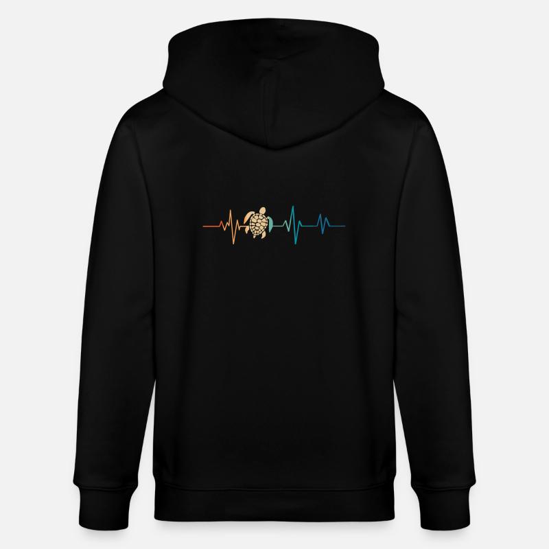 Retro Sea Turtle Heartbeat - Stanley/Stella CULTIVATOR  Unisex Organic Hooded Jacket - black