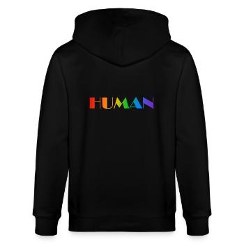Menschlicher Regenbogentext LGBTQ-Stolz - Stanley/Stella Unisex Bio-Kapuzenjacke CULTIVATOR  - Schwarz - Hinten - Anna (173cm)