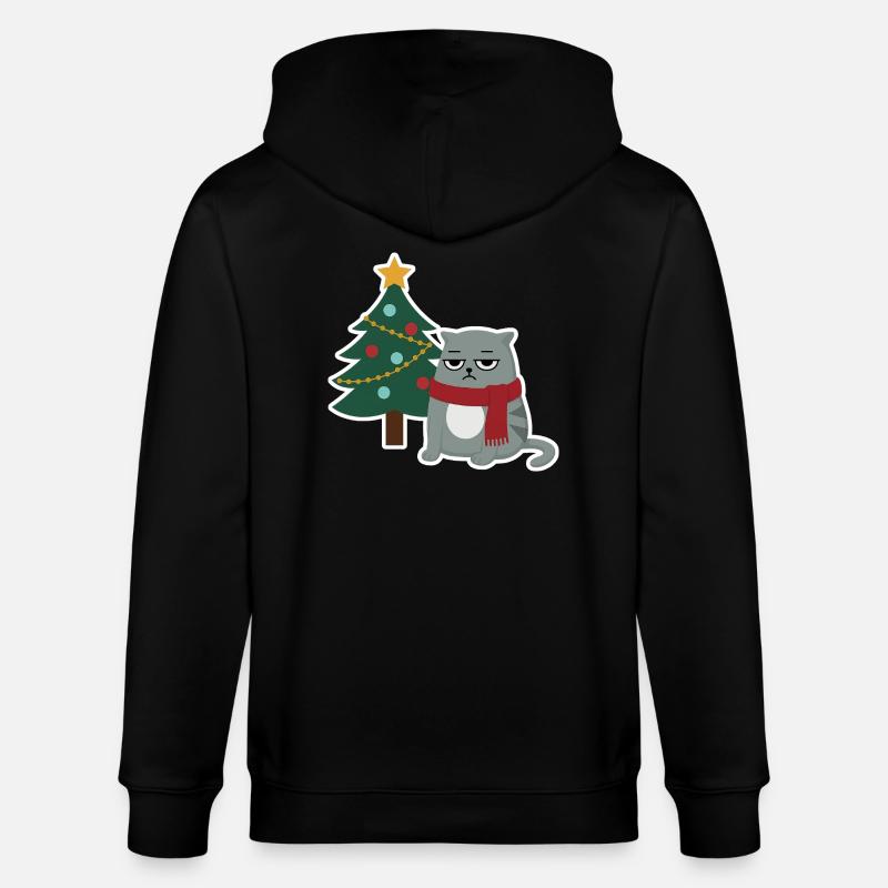 Cat Grumpy Christmas - Stanley/Stella CULTIVATOR  Unisex Organic Hooded Jacket - black