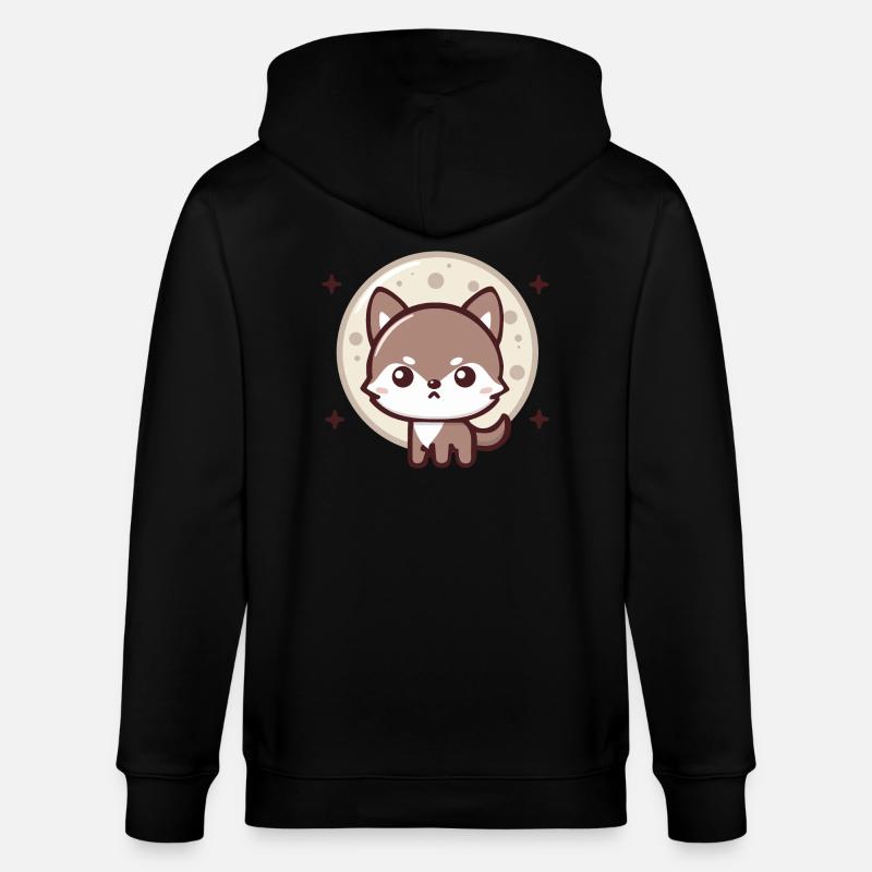 Mondlichtgeist: Chibi-Wolf mit Mond - Stanley/Stella Unisex Bio-Kapuzenjacke CULTIVATOR  - Schwarz