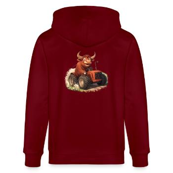 Stier auf Trekker - Stanley/Stella Unisex Bio-Kapuzenjacke CULTIVATOR  - Burgunderrot - Hinten - Anna (173cm)
