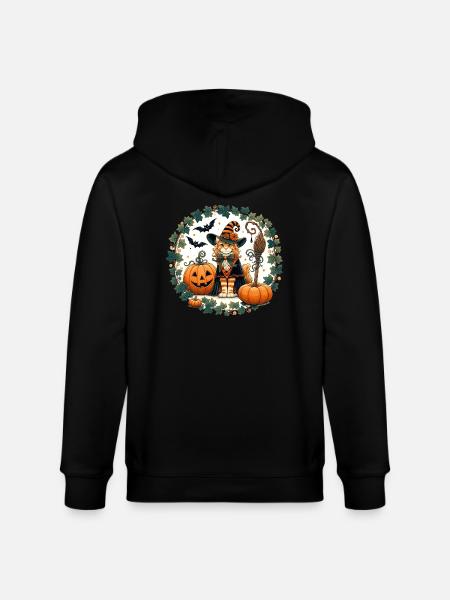 Halloween Ginger Cat - Stanley/Stella CULTIVATOR  Unisex Organic Hooded Jacket - black