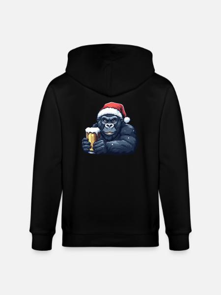 Gorilla Christmas Beer - Stanley/Stella CULTIVATOR  Unisex Organic Hooded Jacket - black