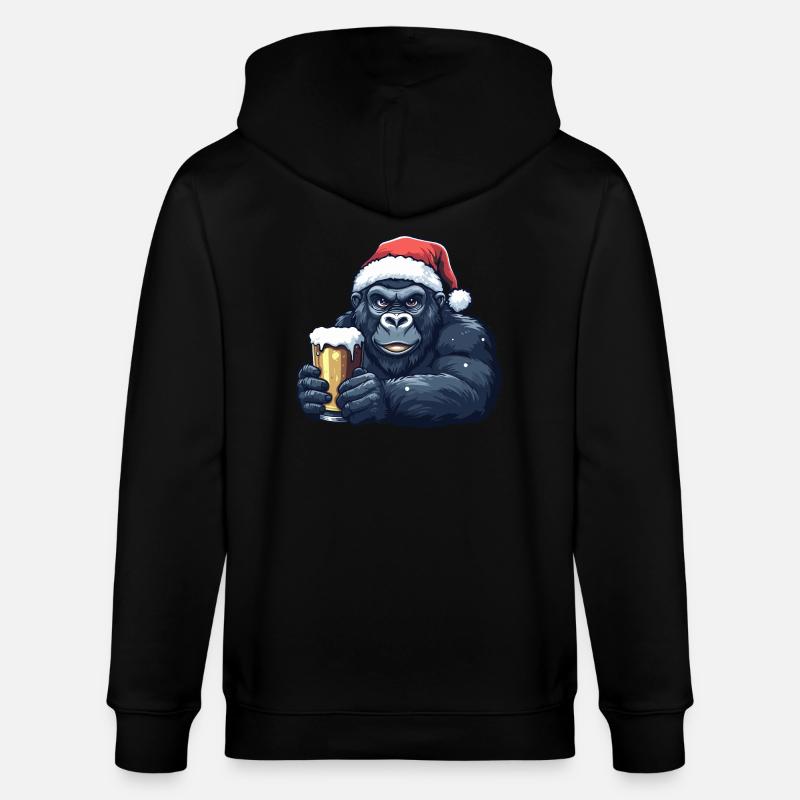 Gorilla Weihnachten Bier - Stanley/Stella Unisex Bio-Kapuzenjacke CULTIVATOR  - Schwarz
