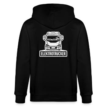 Elektrotrucker | gestickter Patch Look - Stanley/Stella Unisex Bio-Kapuzenjacke CULTIVATOR  - Schwarz - Hinten - Anna (173cm)