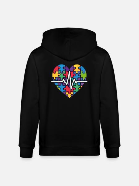 Buntes Puzzle Herz Herzschlag - Stanley/Stella Unisex Bio-Kapuzenjacke CULTIVATOR - Schwarz