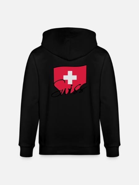 Swiss Flag Logo - Stanley/Stella CULTIVATOR Unisex Organic Hooded Jacket - black