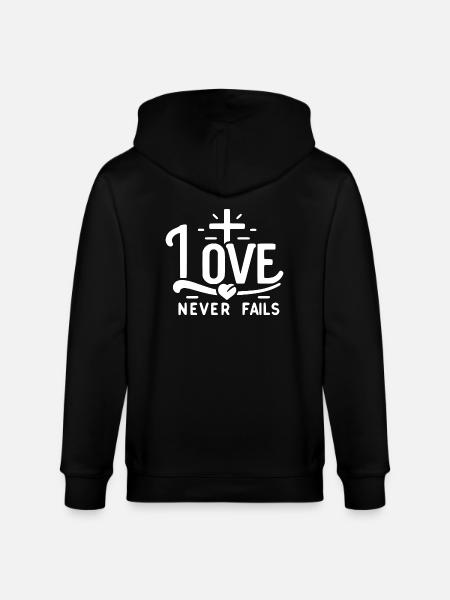 Love Never Fails - Stanley/Stella CULTIVATOR  Unisex Organic Hooded Jacket - black