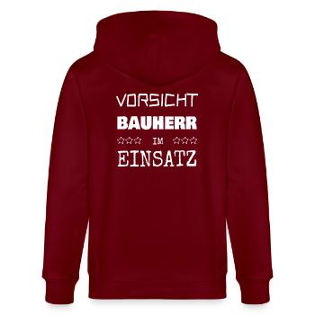 Geschenk für Bauherr - Stanley/Stella Unisex Bio-Kapuzenjacke CULTIVATOR  - Burgunderrot - Hinten - Anna (173cm)