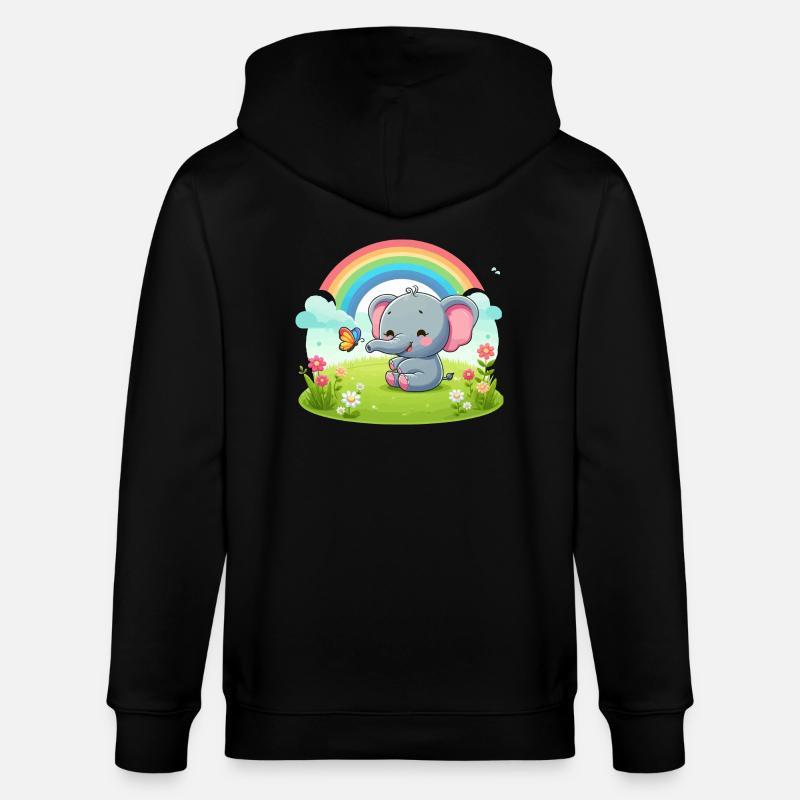 Joyful Elephant and Rainbow - Stanley/Stella CULTIVATOR  Unisex Organic Hooded Jacket - black