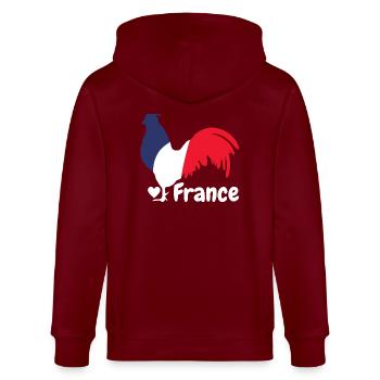 French rooster blue white red - Stanley/Stella CULTIVATOR  Unisex Organic Hooded Jacket - burgundy - Back - Anna (173cm)