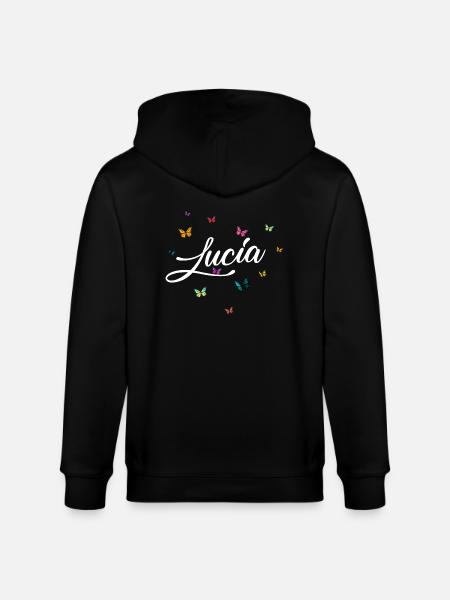 LUCIA - Pigenavn med farverige sommerfugle - Stanley/Stella økologisk unisex-hættejakke CULTIVATOR  - sort