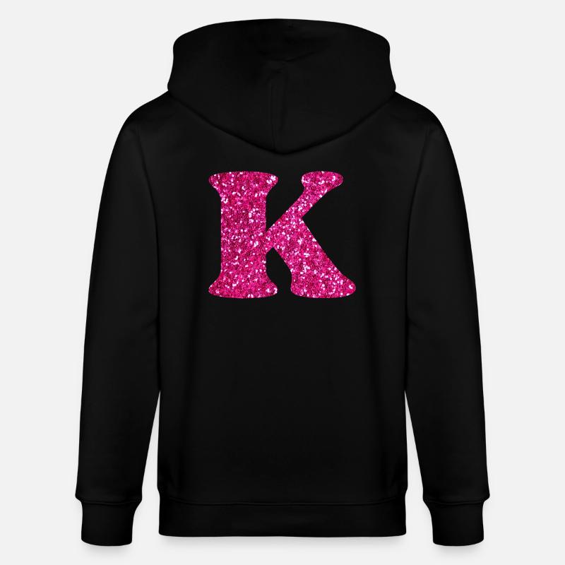 Buchstabe k rosa Glitzer - Stanley/Stella Unisex Bio-Kapuzenjacke CULTIVATOR  - Schwarz