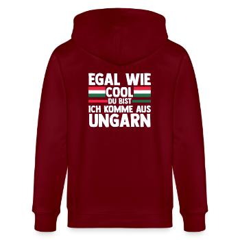 Ungar Ungarisch Ungarn - Stanley/Stella Unisex Bio-Kapuzenjacke CULTIVATOR  - Burgunderrot - Hinten - Anna (173cm)